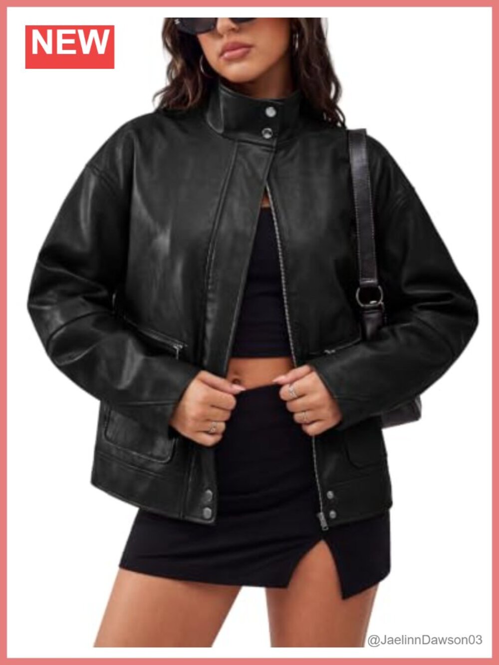 Faux Leather Bomber Jacket Women Cropped Moto Coat Fall Winter